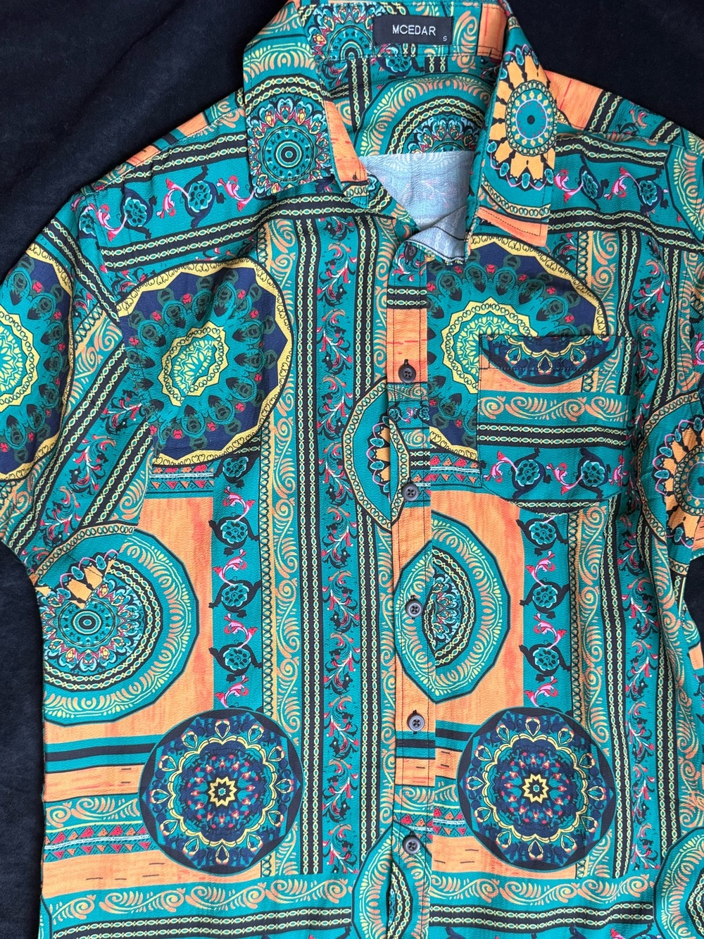 Festival Fit Tribal bohoTeal & Orange Printed Button-Up Shirt